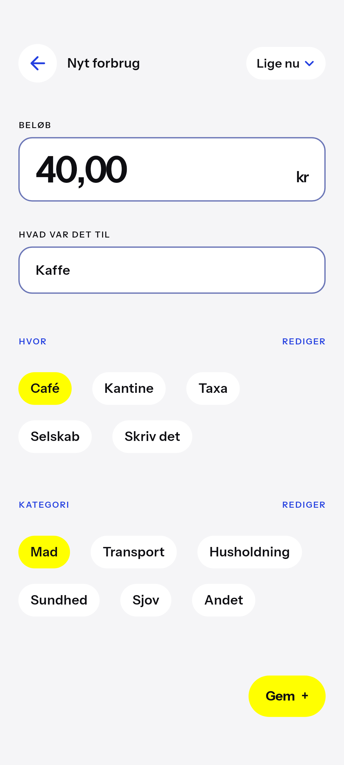 Kaffe, frokost, en tur.