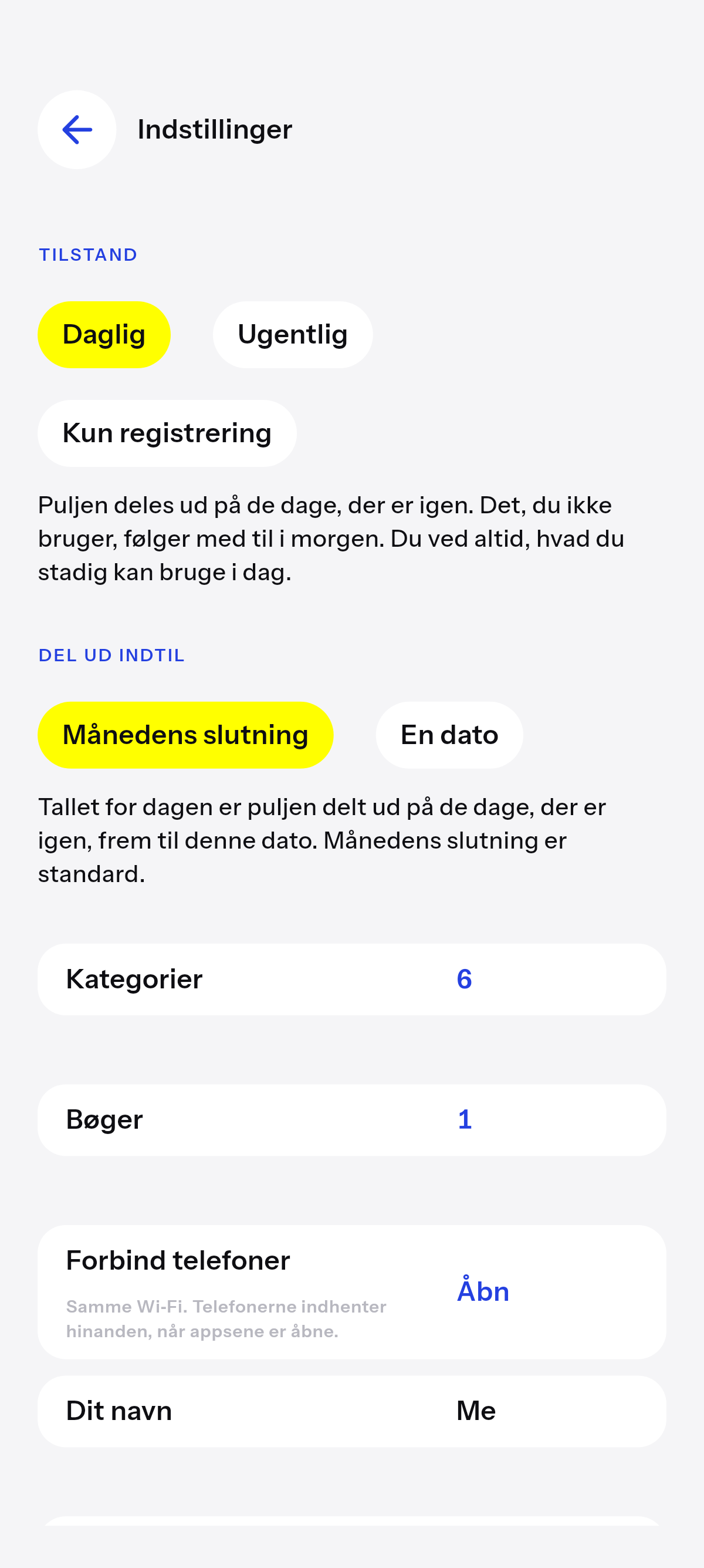 Daglig, ugentlig, eller kun registrering.