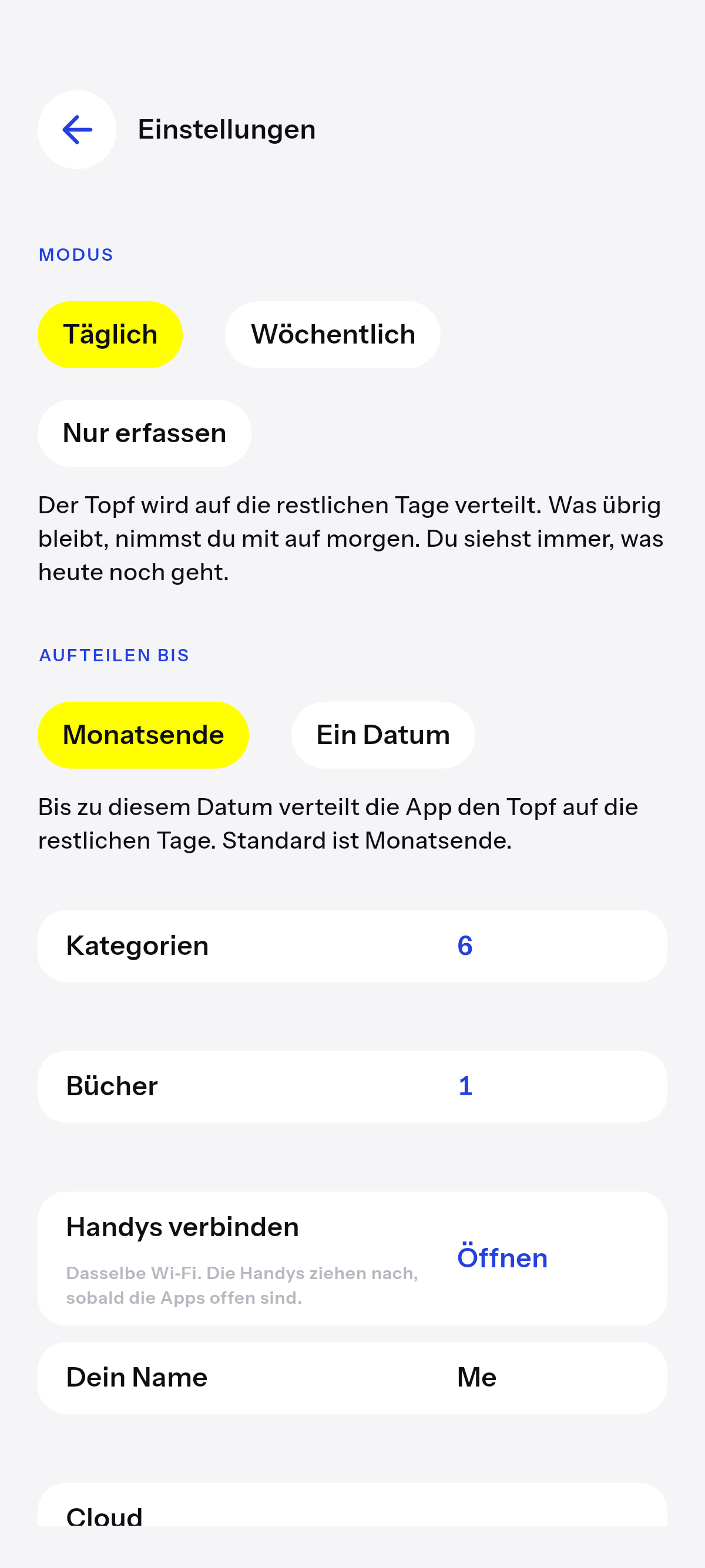 Täglich, wöchentlich, oder nur erfassen.