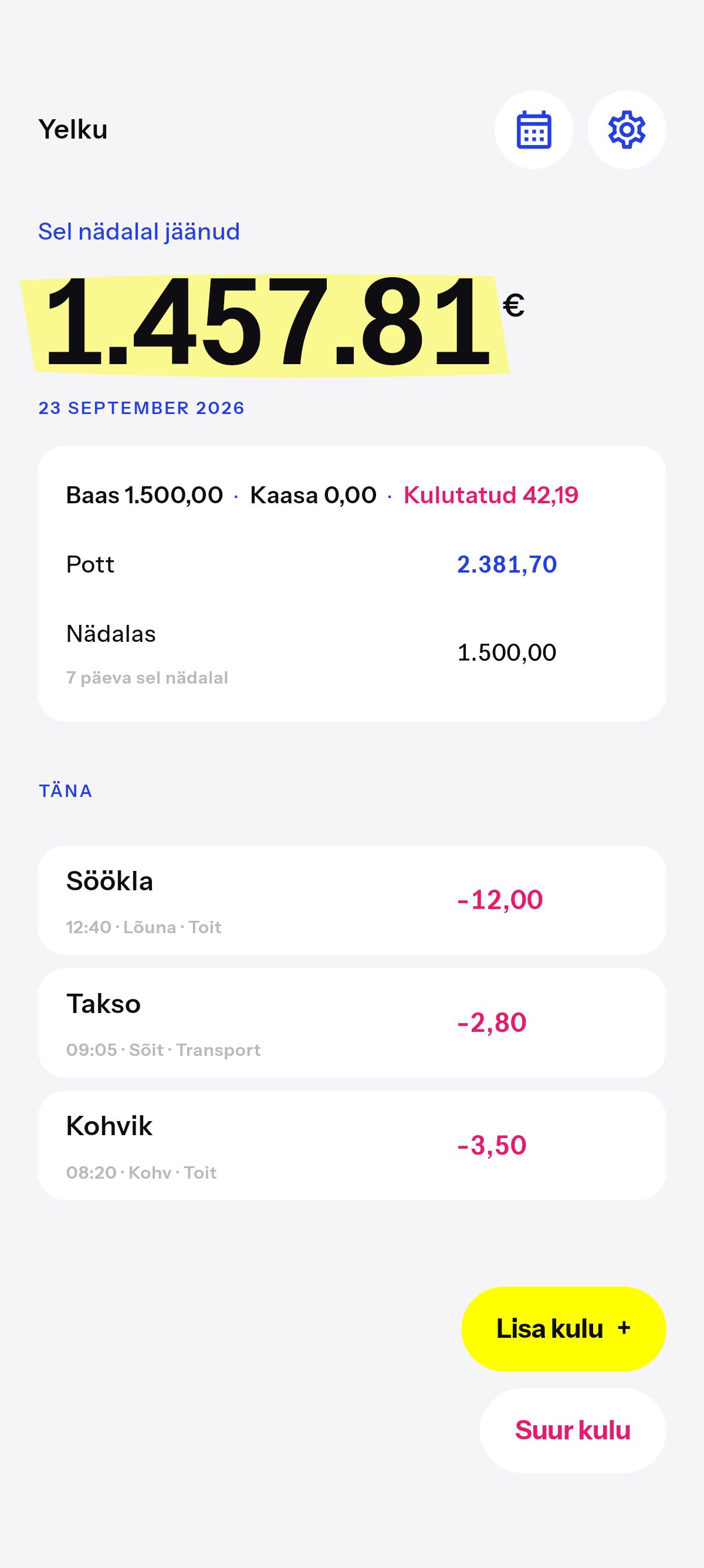 Nädalane sel nädalal jäänud