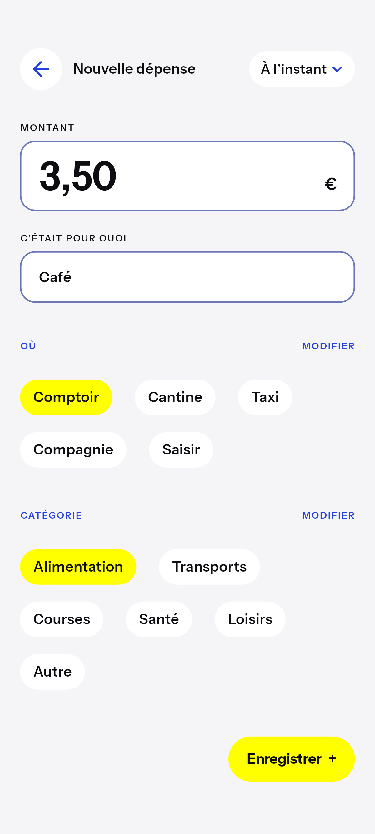 Café, déjeuner, un trajet.