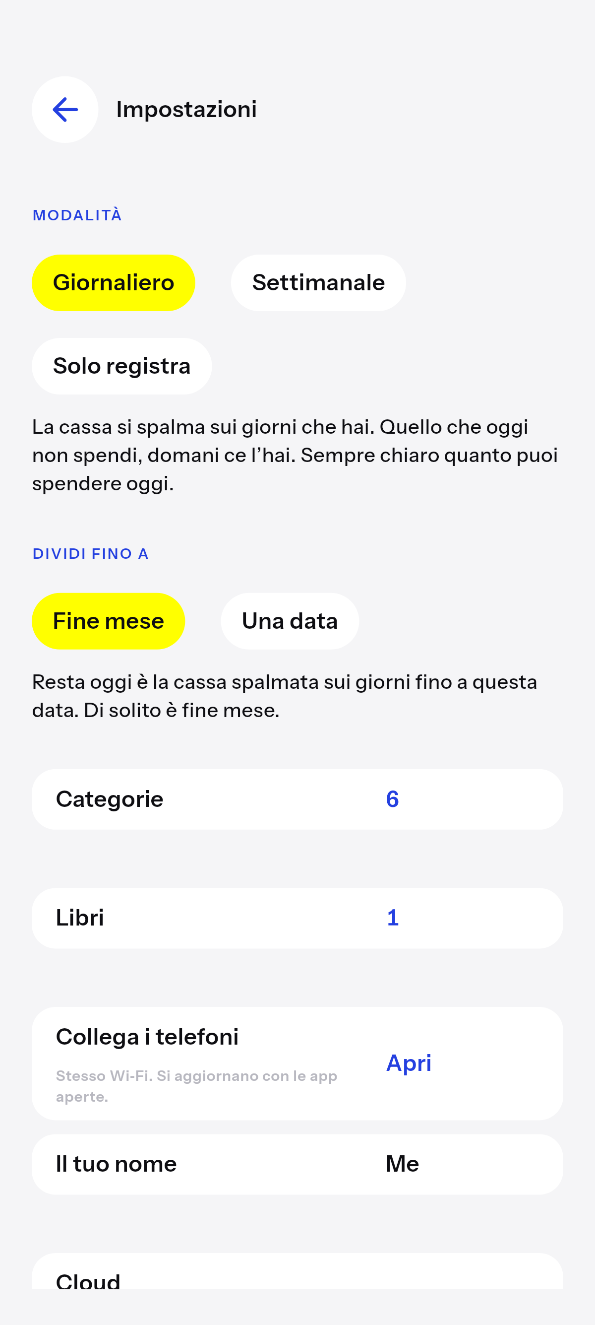 Giornaliero, settimanale, o solo registra.