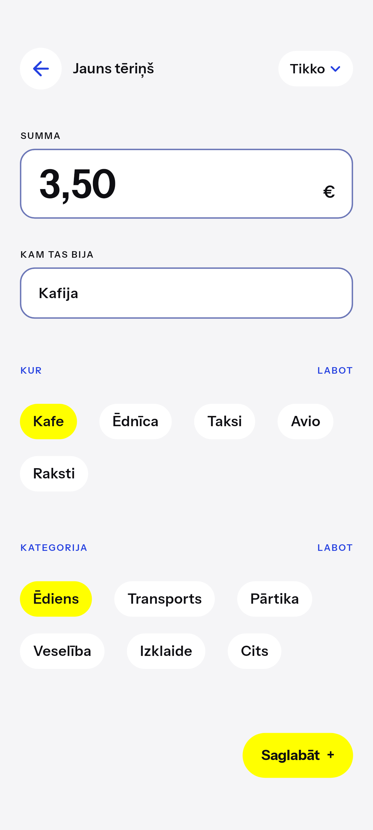 Kafija, pusdienas, brauciens.