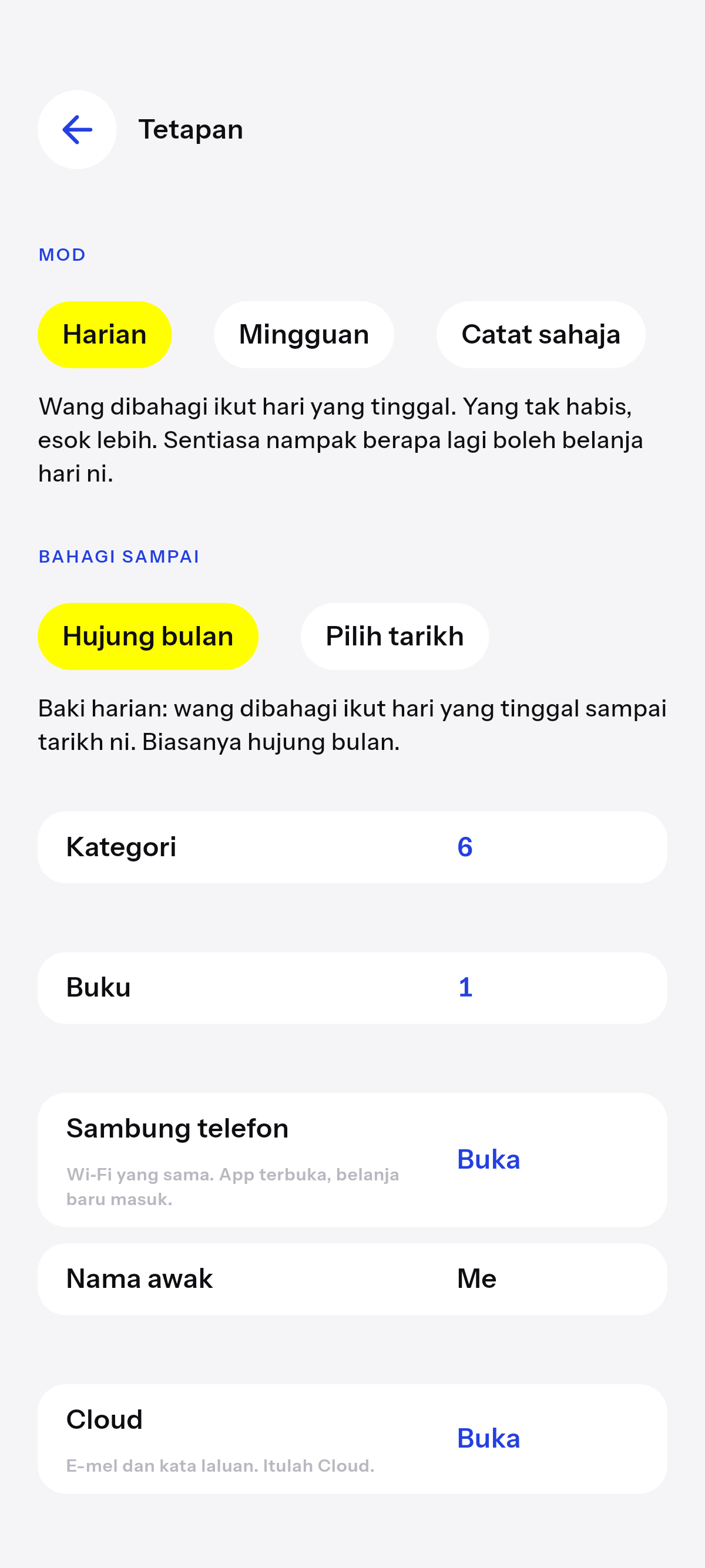 Harian, mingguan, atau catat sahaja.