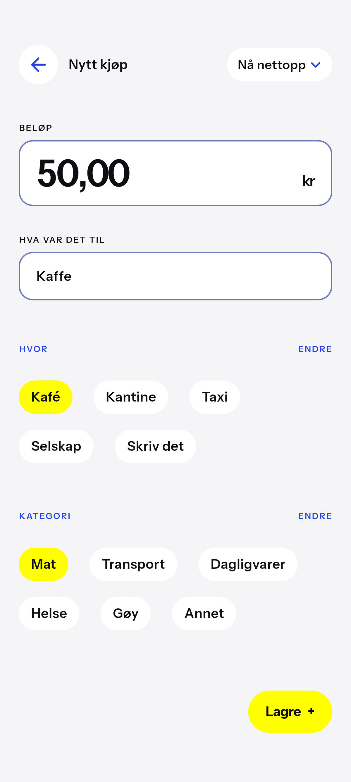 Kaffe, lunsj, en tur.