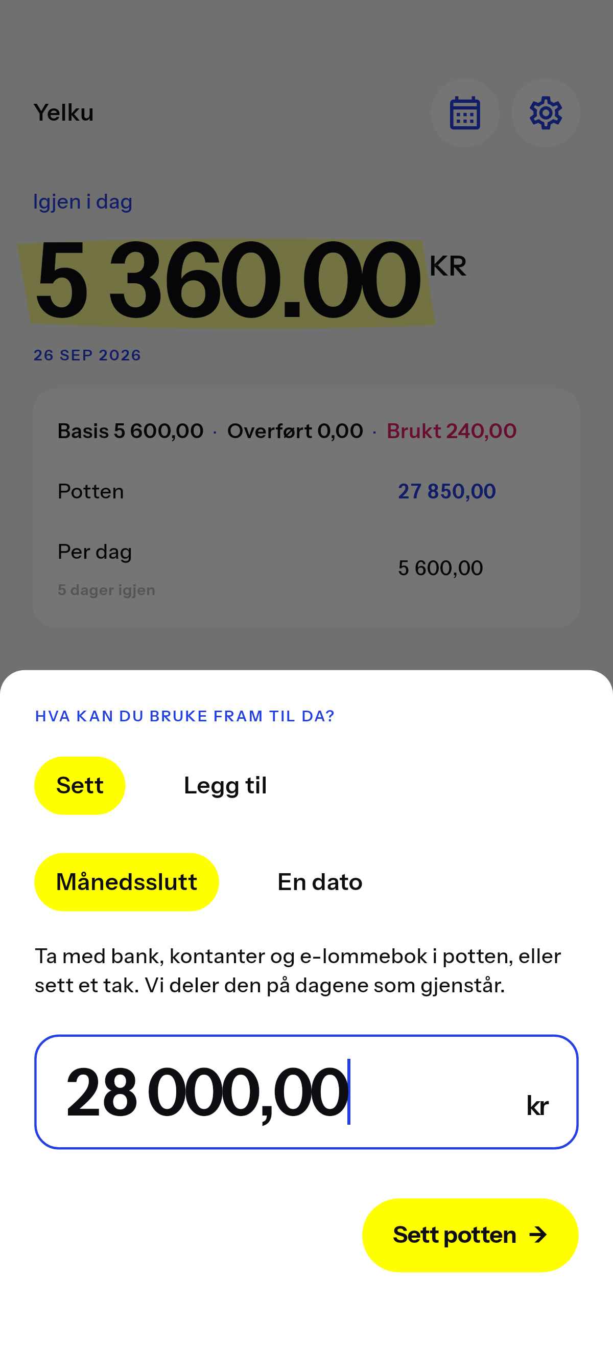 Det du kan bruke fram til datoen du velger.