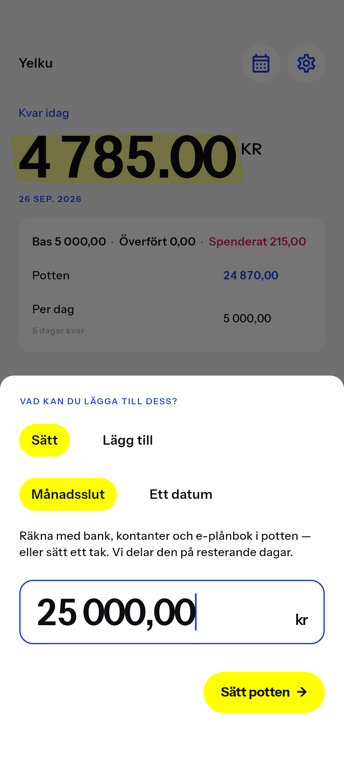 Det du kan spendera till det datum du väljer.