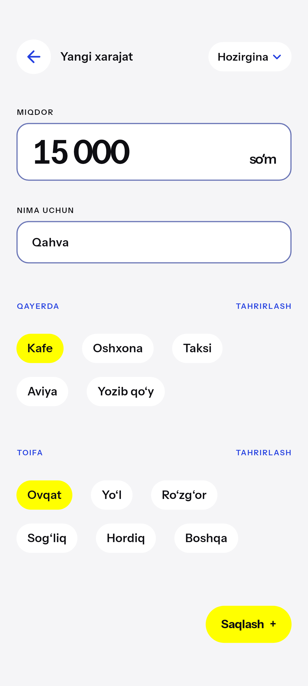 Qahva, tushlik, yo‘l.
