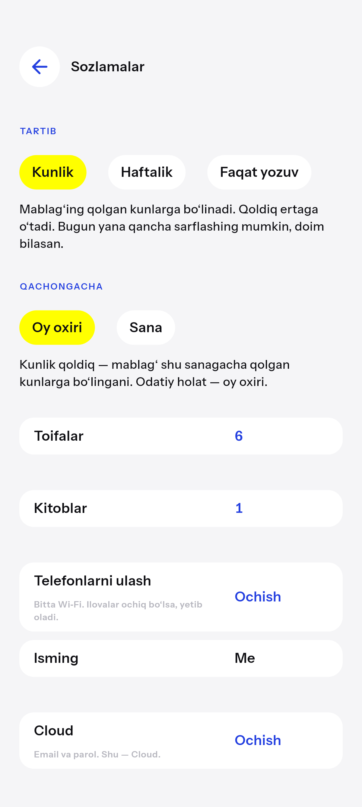 Kunlik, haftalik yoki faqat yozuv.
