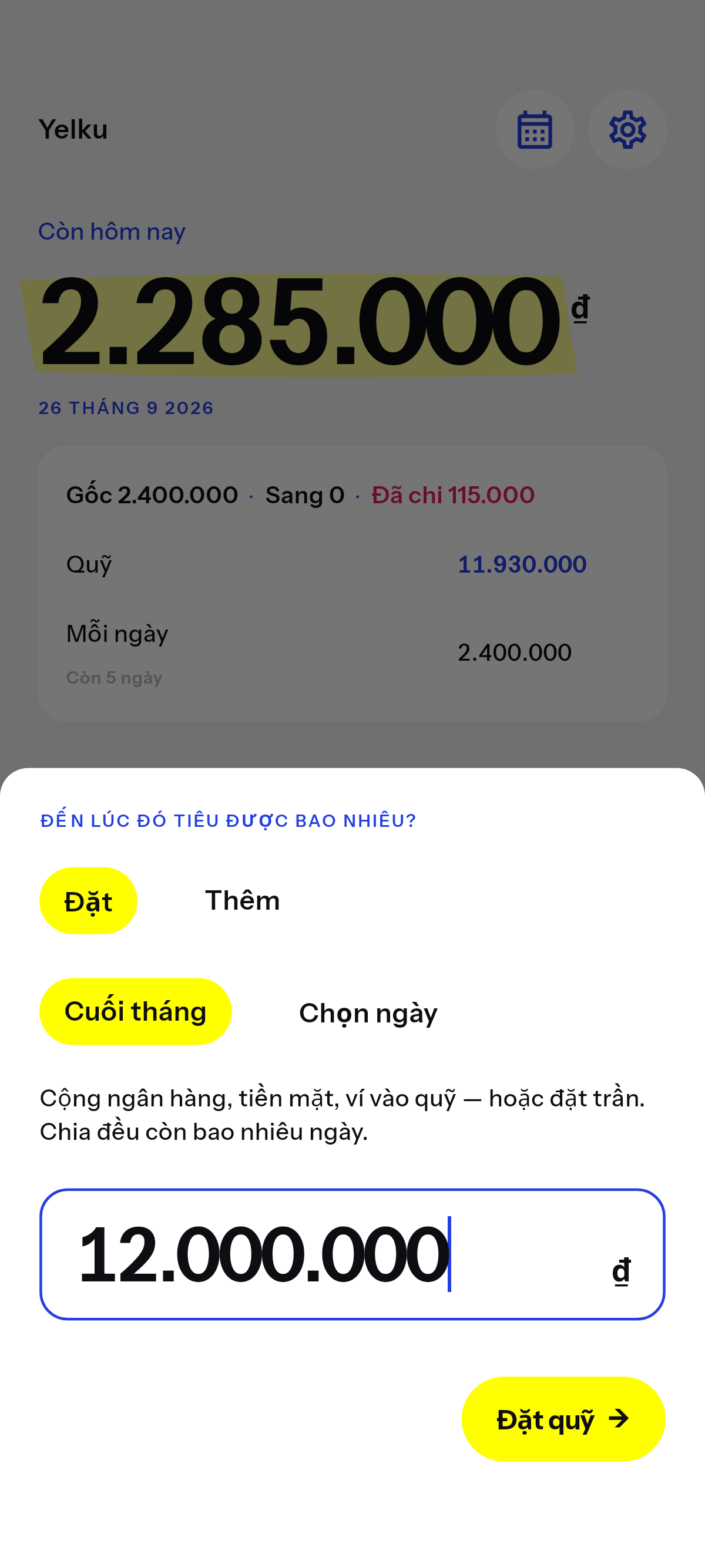 Số tiêu được đến ngày bạn chọn.